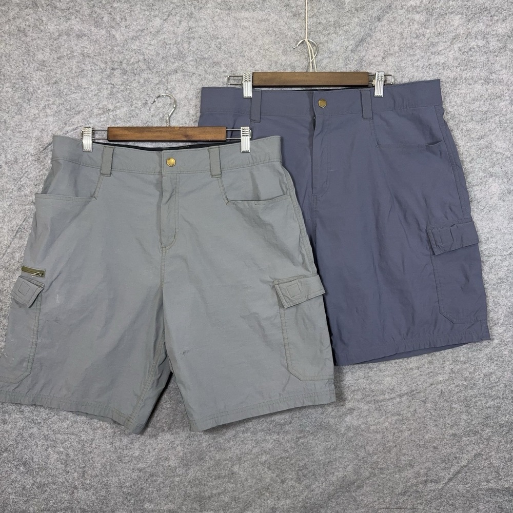 Orvis Tech Cargo Shorts Mens 36 Blue Gray Nylon Stretch Pockets - BUNDLE OF 2